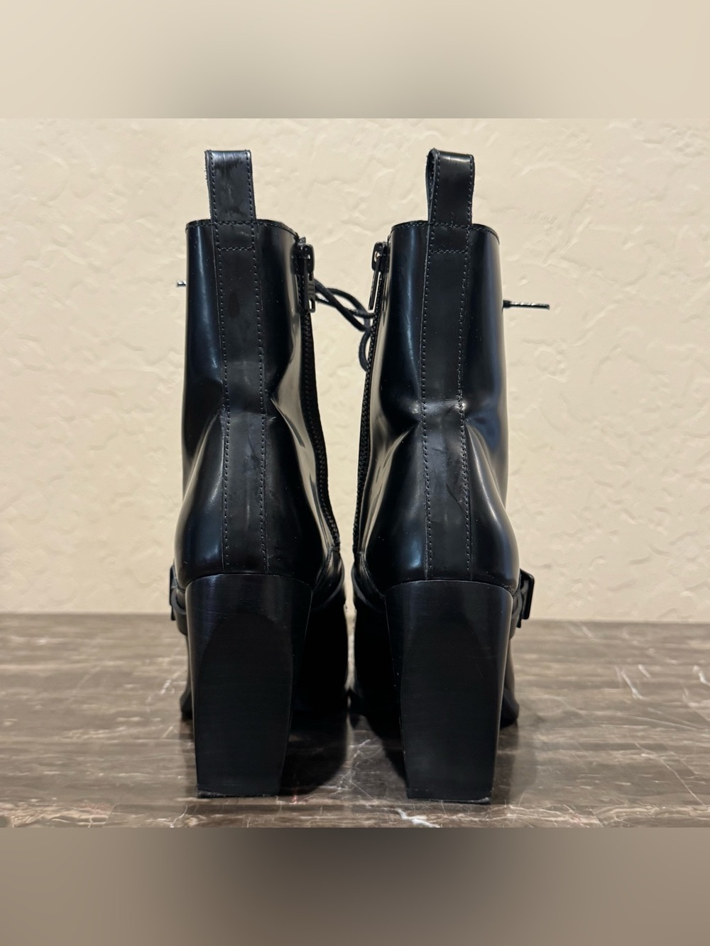 AllSaints Bianca Point Toe Patent Leather Boots - Picture 9 of 13